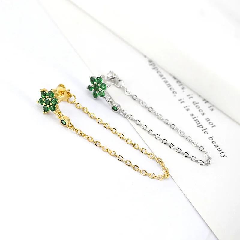 Turquoise 925 Silver Ear Needle Green Zircon vintage emerald Heart/Flower Pendant Hoop Earrings Fashion party Jewelry