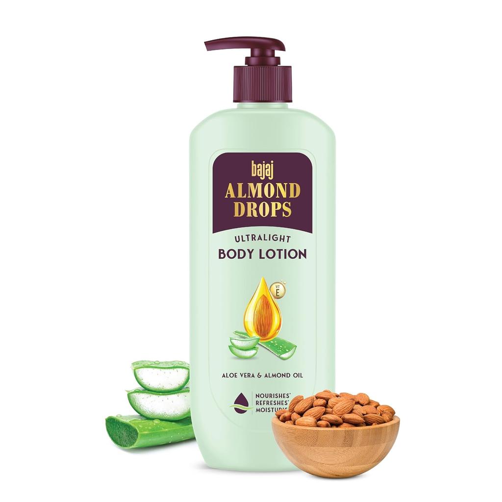 BAJAJ Almond Drops Ultralight Body Lotion 400ml for Women and Men Refreshing Hydration Soft Smooth Skin