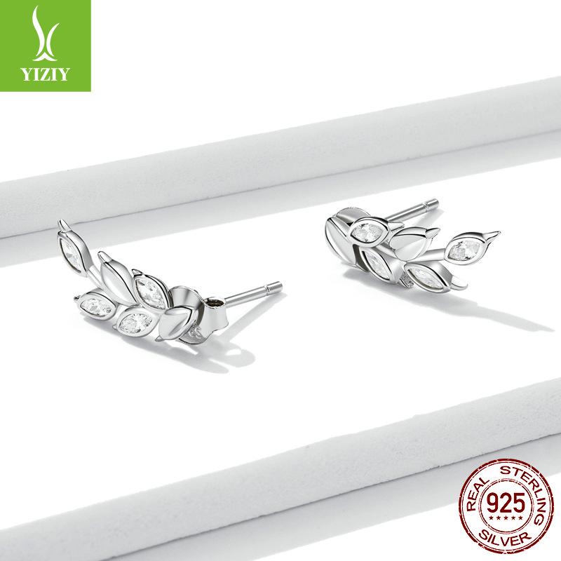 S925 Sterling Silver Crystal Wheat Stud Earrings, Simple And Pure Girl Platinum Plated Earrings Bse415