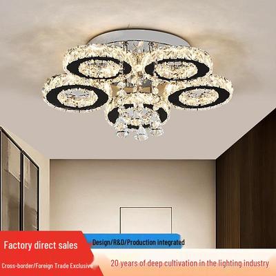 Modern Minimalist Crystal LED Chandelier: Three-Ring Ceiling Light for Living Room, Bedroom, or Aisle