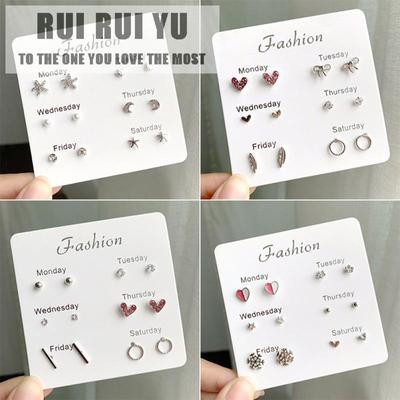 RUI RUI YU 6Pairs Simple Cute Earrings Ear Studs for Outdoor Date Wear