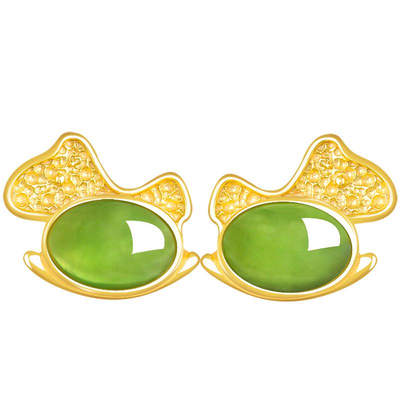 Genuine Hetian Jade Rocking Horse Stud Earrings in S925 Silver S925 Silver