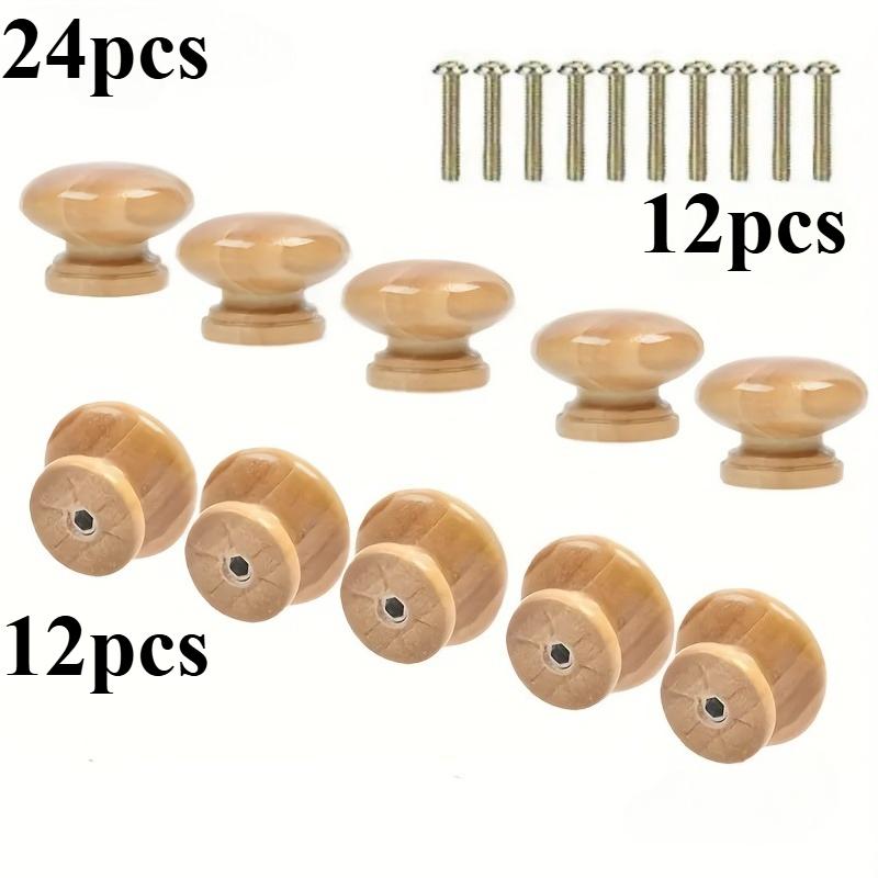 12pcs Solid Wood Handles with Screws, Suitable for Drawers, Wardrobes, and Storage Boxes - Furniture and Shoe Cabinets with Dual Hole Design