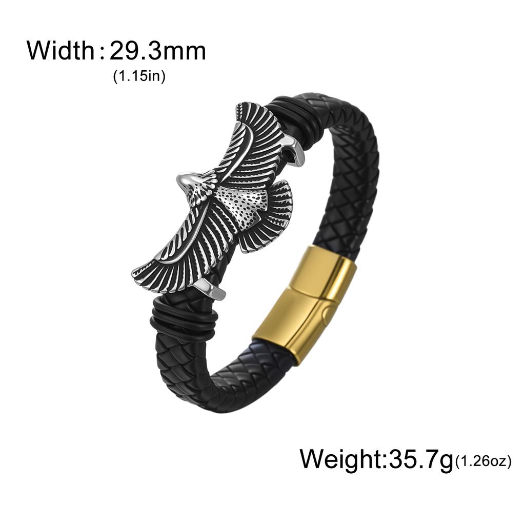 Dreamtimes Retro Stainless Steel Lion Head Steel Woven Leather Rope Bracelet for Women Men Hip-Hop Trendy Jewelry