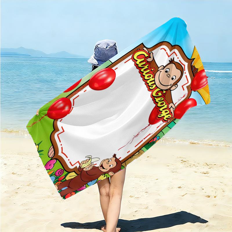 1Pc Curious George Christmas Adventure Beach Towel Microfiber Beach Towel Thin Absorbent For Beach Swimming Yoga Bath Sports 0917215