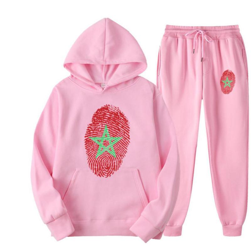 

Відбиток пальця з відбитком прапора Марокко. Чоловіки. Жінки. Спортивний костюм. Повсякденний худі + брюки. Комплекти з 2 предметів. Великий світшот. Модний одяг унісекс. L