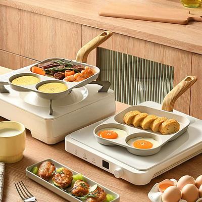 Eierpfanne 3-Kammer Frühstückspfanne Mit Pfannenwender Und Pinsel Hitzebeständiger Griff Pfanne Für Omelett Speck Mahlzeitenzubereitung Kochen