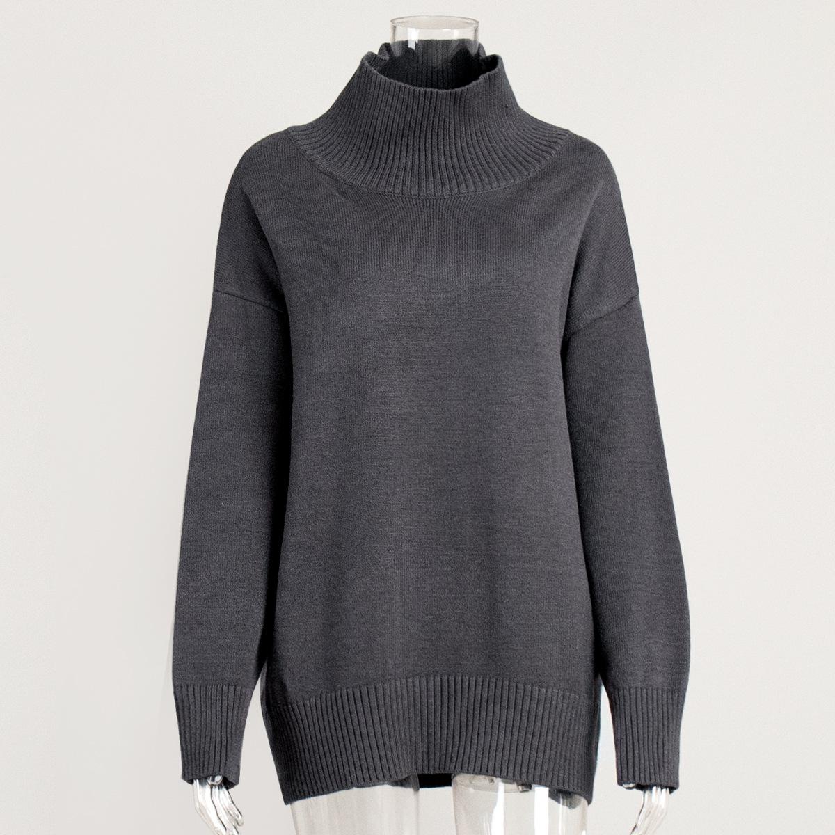 

Европейский и американский стиль осень и зима однотонный свитер с высоким воротом свободный утягивающий универсальный вязаный свитер для женщин L темно-серого