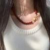 Elegant Crimson Beaded Necklace Double Toggle Clasp Strand Beaded Red Agate Necklace  Women Jewelry
