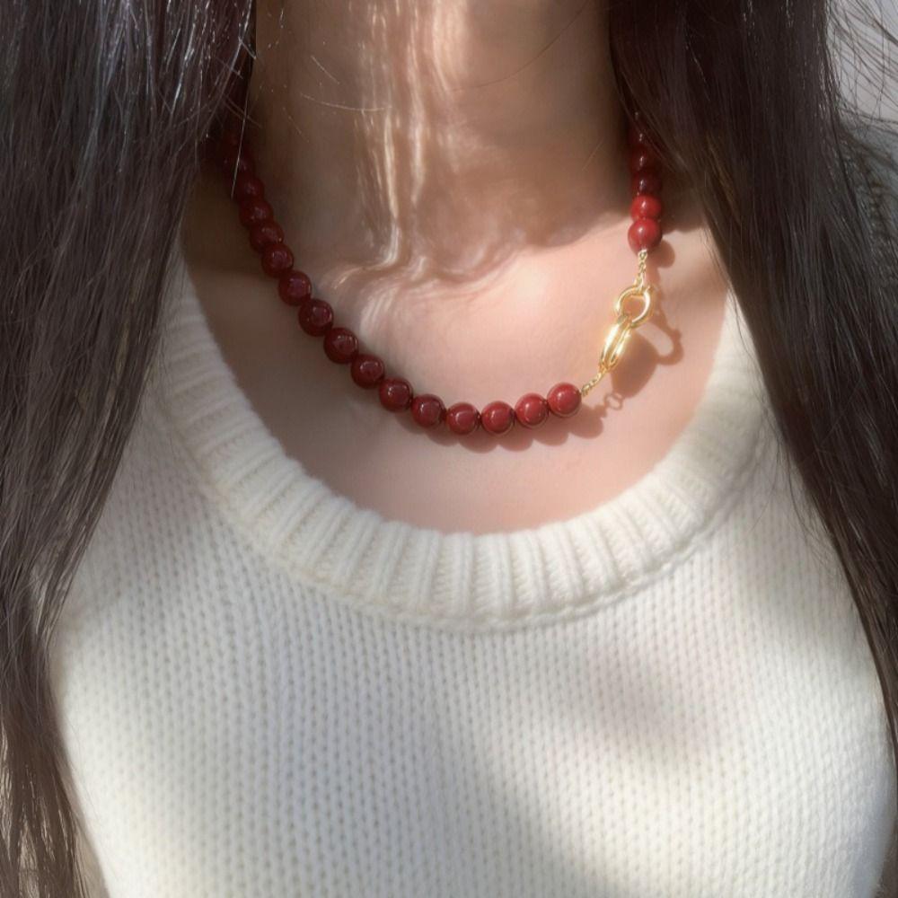 Elegant Crimson Beaded Necklace Double Toggle Clasp Strand Beaded Red Agate Necklace Women Jewelry