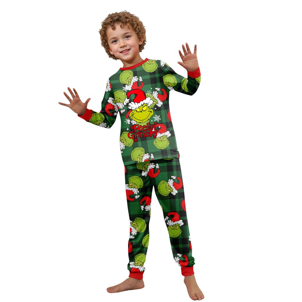 Print Cute Family Set Pajamas, Home Clothes, Family Set Long Sleeve Top Pants Set