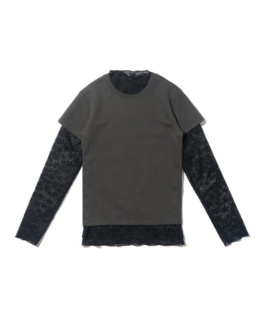 CARGOBROS FOR WOMAN Star See-Through Long Sleeve Layered Short Sleeve Tee Set (Black/Charcoal)