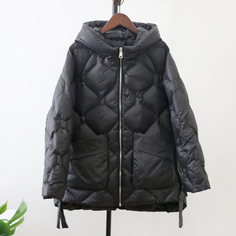 Giacca da Donna Invernale in Piuma d'Anatra Bianca Casual Larga Moda Capospalla Cappotto Piumino con Cappuccio Corto Leggero Caldo Parka