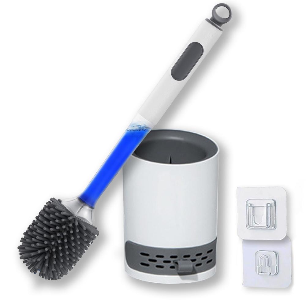 

Water Spray Silicone Toilet Brush With Set 40cm Long Handle Refillable Tpr Brush With Wall-Mounted Bathroom Cleaning Accessories белый