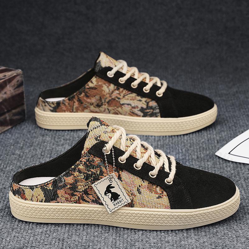 Fashion Men's Canvas Slippers Half Slippers 2025 Summer New Outdoor Anti-slip Breathable Fashion Male Casual Slippers Party Sandals