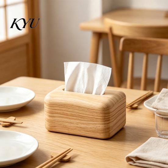 Natural Wood Grain Box Solid Tissue Box, Rectangular Wooden Dispenser, Flip Top Compact Napkin Holder for Hotel Lid Case Living Room Bedroom And Small