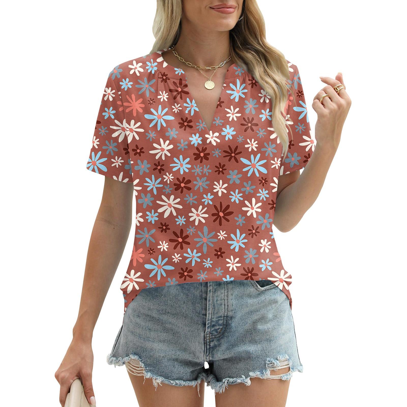 Женские летние топы с короткими рукавами и V-образным вырезом — фото 8