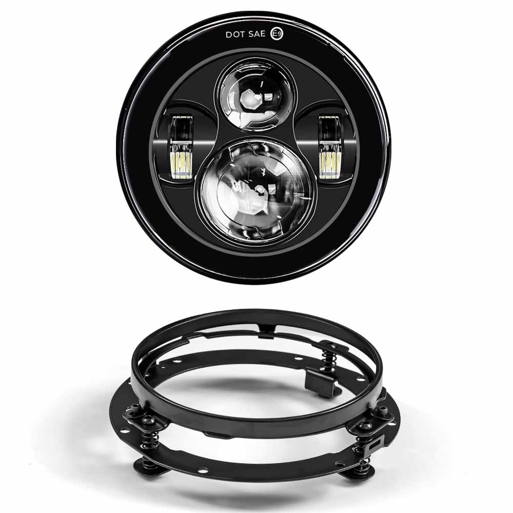 For 7" Led Projector Motorcycle Headlight + 4 1/2 Passing Lights For Touring Electra Glide Black 7 inch led Motorcycle Headlight