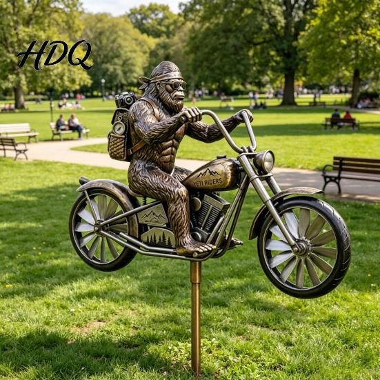 Wind Spinner Garden for Outside Big Foot Riding Motorcycle/Truck/Airplane Metal Rotatable Patio Yard Windmill with Stake Retro Courtyard Porch