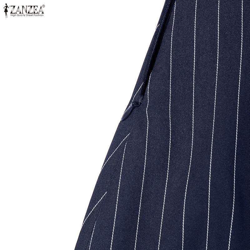 ZANZEA Women Elegant Casual V-neck Long Sleeve Stripe Dress