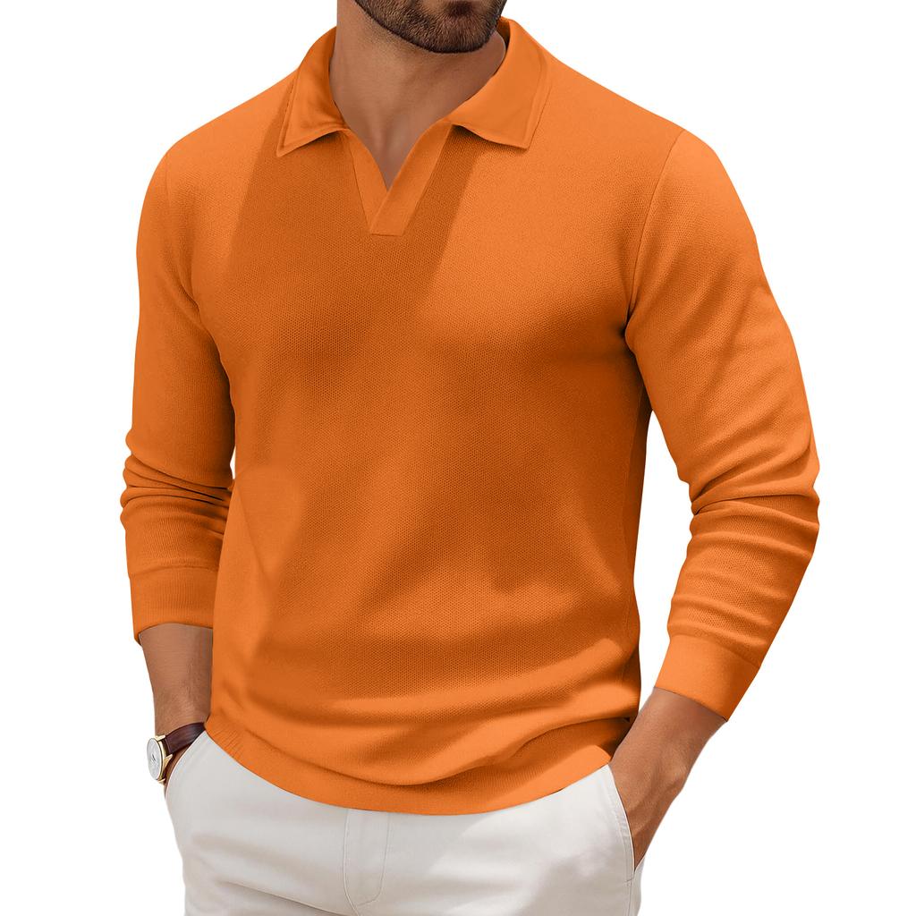 Men's Casual Collared Long-Sleeve Knit Base Layer Top