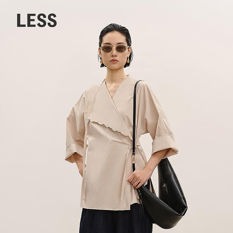 Less 2026 Spring Ruffle Collar Loose Straight Long Sleeve Shirt