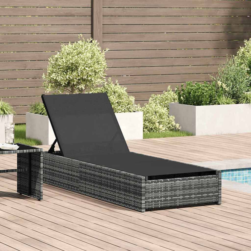 Grey Sun Lounger 200.5 X 70 X 75 Cm Poly Rattan