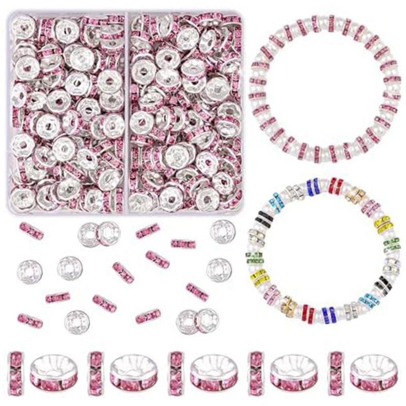 Good-8Mm Spacer Beads For Crafting, 15 Colors Rondelle Spacer Beads Box, Fancy Crystal Rhinestone Beads