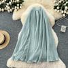 Summer Women Chic Cotton Linen Solid Elastic Waist Long Maxi Skirt