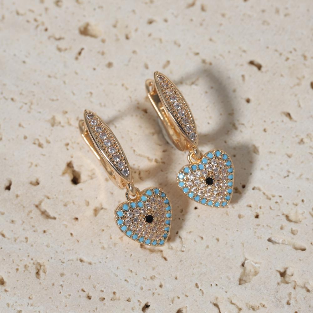 1 Pair Fashion Heart Shape Evil Blue Eye Dangle Earrings for Women Zirconia Earring Jewelry Wedding Party Accessories