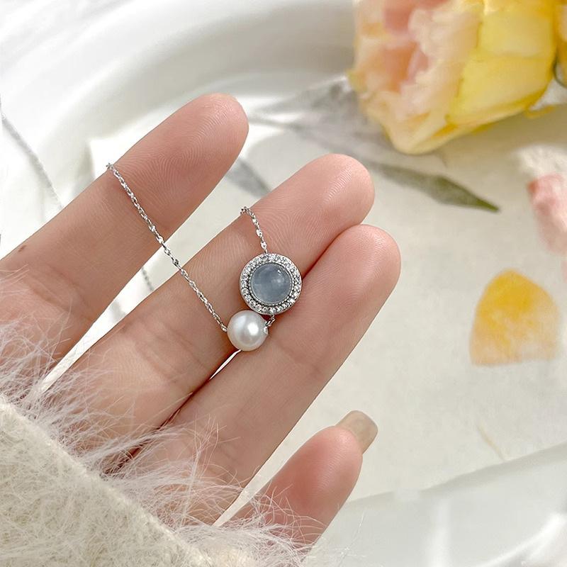 Sterling Silver Necklace Pearl Elegant Blue Clear Dazzling Classic for Women Girl Jewelry Gift Dropshipping Wholesale