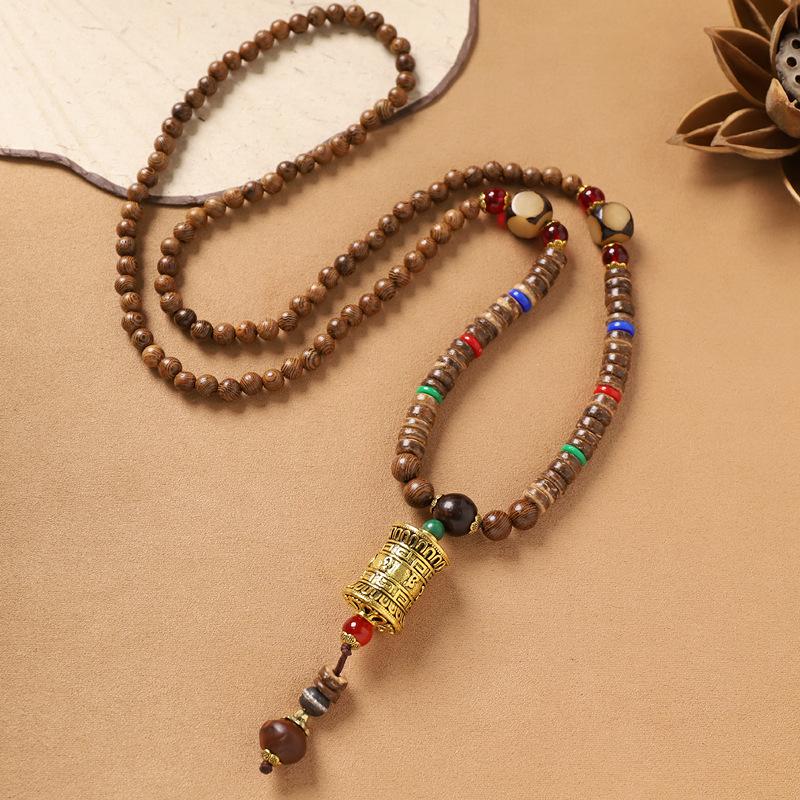 Nepalesiskt halsband retro litterärt träpärlat långt exotiskt tröjkedja damaccessoarer