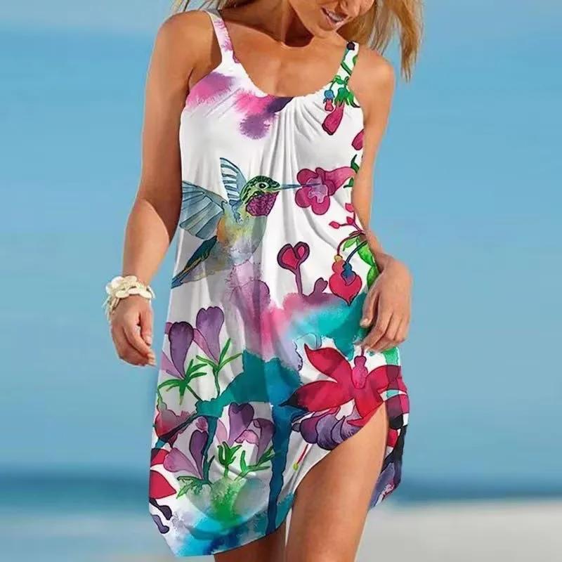 Animal Floral 3d Sleeveless Strap Dress Women Fashion Large Size Bohemian Dresses Elegant Summer Casual Vestidos Ladies 2025 Hem