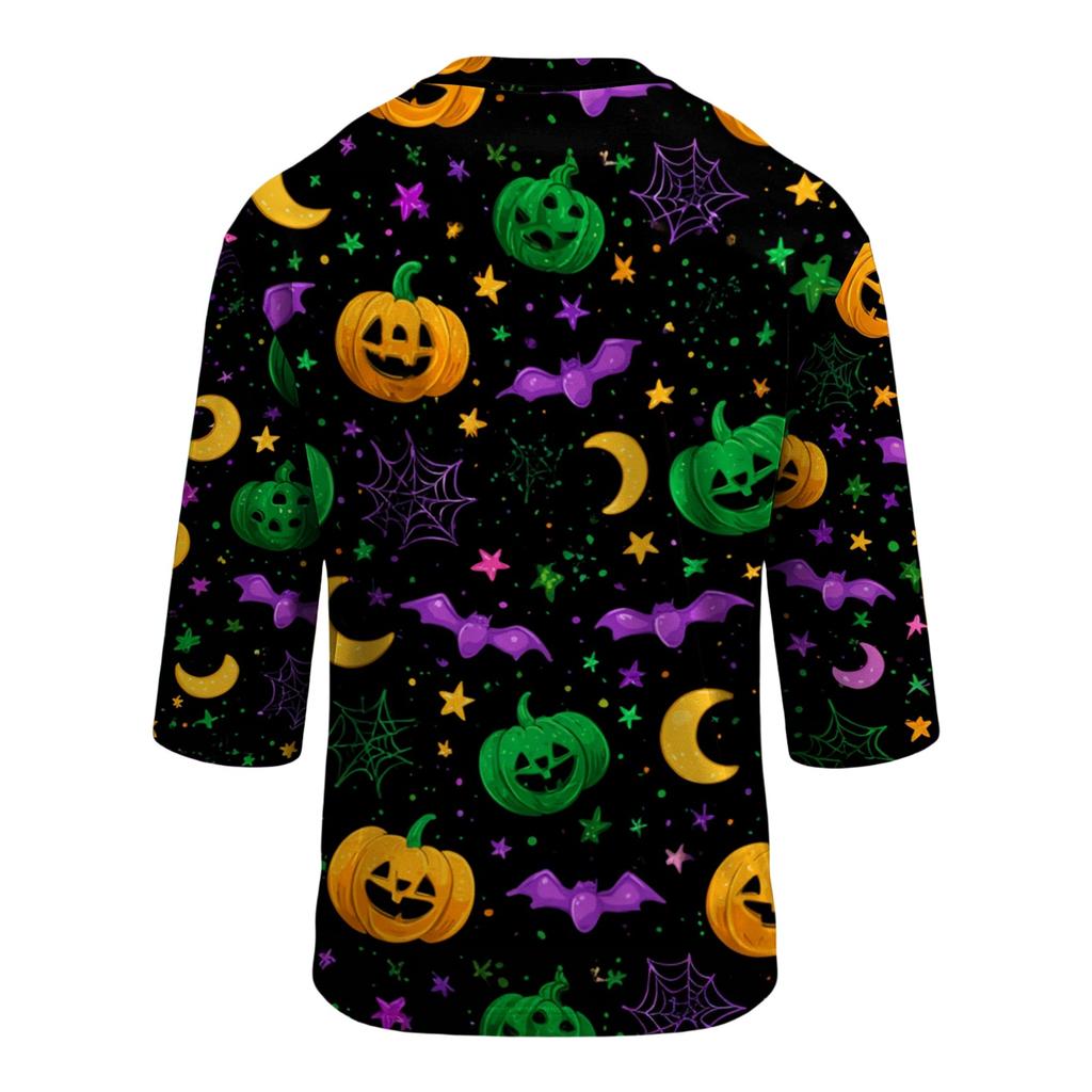 Men's Casual Halloween Printed Crew Neck T Shirt Three Quarter Sleeve Top Suitable for Seasonal Wear and Everyday Use