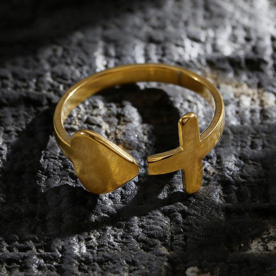 Women Ring Adjustable Fit Asymmetric Heart Design Bright Polished Mirror Texture Finger Ring Jewelry Gift