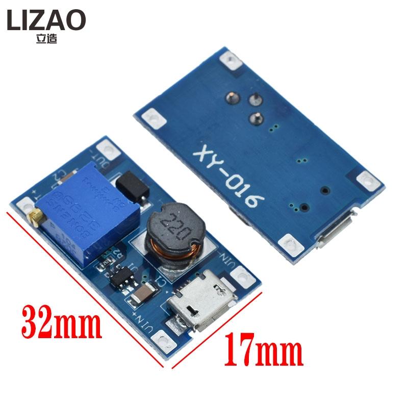 LIZAO MT3608 DC-DC Adjustable Boost Module 2A Boost Plate Step Up Module with MICRO USB 2V-24V To 5V 9V 12V 28V