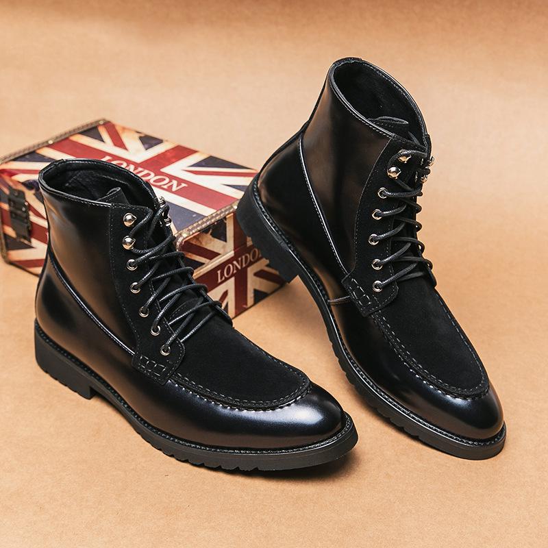 Men's European-American Leather Knight Boots: Large Size, Fashionable, Casual, Thick Sole, Height-Boosting, Winter-Autumn Dr. Martens Style.