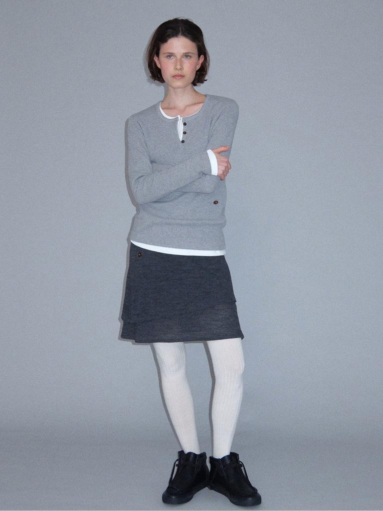 Eleleldijainseutyudio Wool Moss Crepe Layered Wrap Skirt_Charcoal Gray