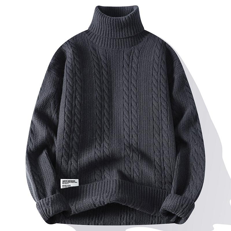 Men's Thick, Warm, High-Neck Sweater for Fall/Winter: Relaxed-Fit, Loose-Fitting Cable-Knit Sweater