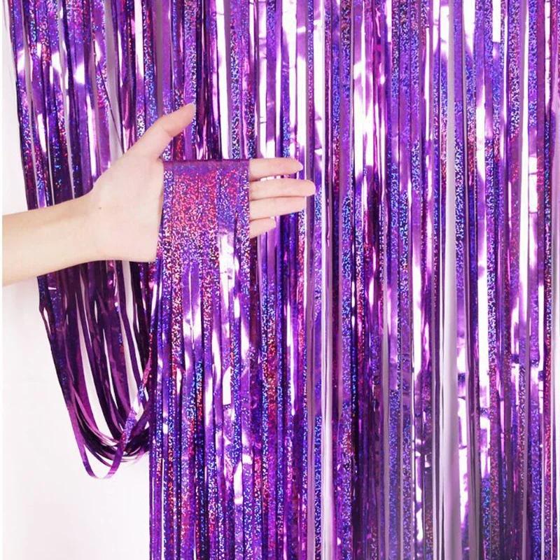 2/3M Party Background Wedding Decoration Foil Fringe Curtain Sequin Bachelorette Photo Backdrop Wall Curtain Birthday BabyShower