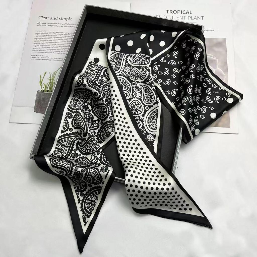 Silk Scarf: Long, Narrow, High-End Print for Spring and Summer - Versatile as Shirt Ribbon, Belt, or Hair Tie.