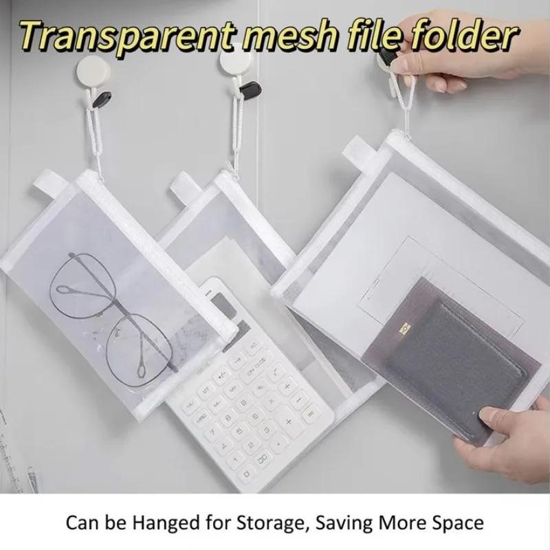 3pcs/Set Transparent Document Bag Mesh Zipper Information Bag Small Fresh Large Capacity Stationery Bag