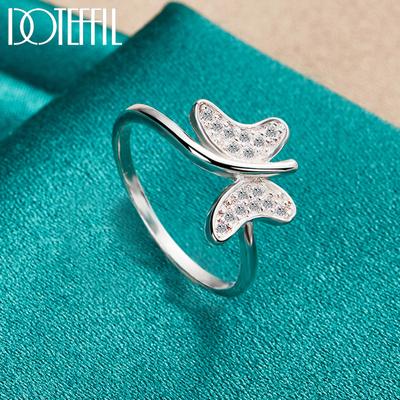 925 Sterling Silver Butterfly AAA Zircon Ring Fashion Wedding Jewelry