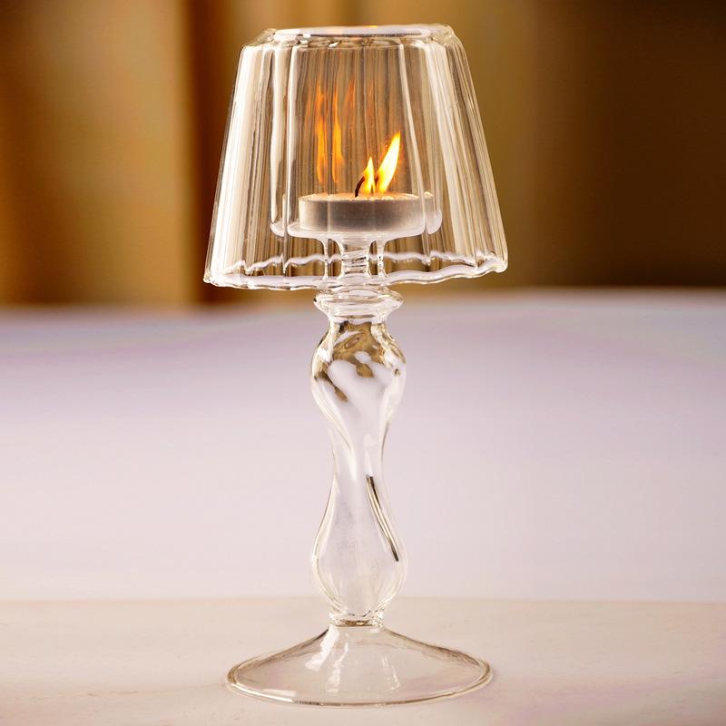 European Transparent Glass Table Lamp Style Candle Holder Striped High Foot Wedding Home Decor