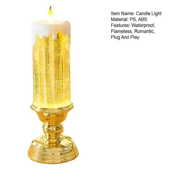 1 Set Candle Light Swirling Glitter Plug And Play Waterproof Flameless Christmas LED Night Light for Party