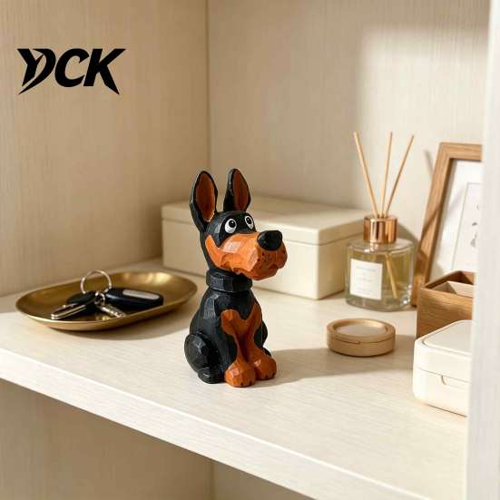 Artistic Shelf Accent Doberman Wooden Ornament, Hand Carved Creative Sculpture, Cute Craft Dog Figurine for Home And Entryway Handmade Birthday Gift