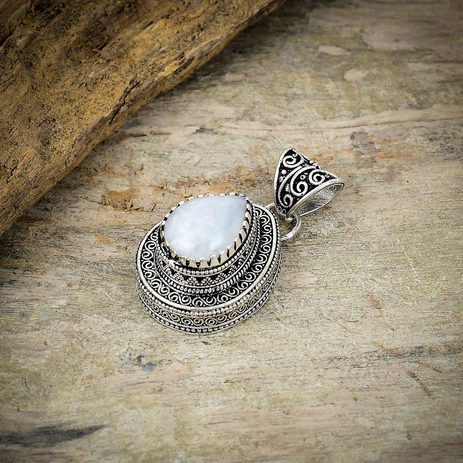 Rainbow Moonstone Gemstone 925 Sterling Silver Jewelry Pendant 1.69" M-198
