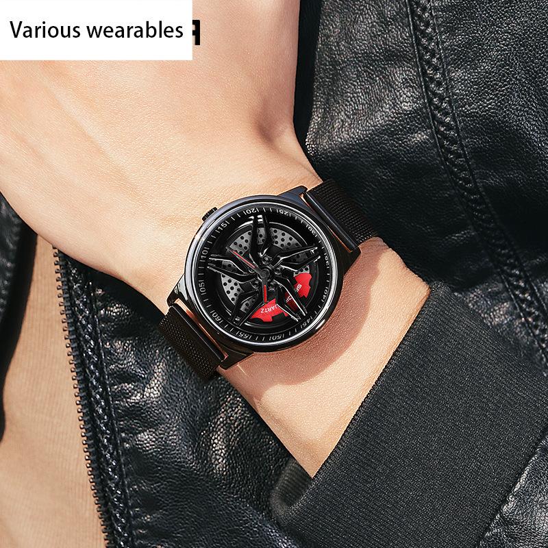 Ceas nou de personalitate cool pentru bărbați, cu cuarț, cadran rotativ tridimensional cu roată, casual, rezistent la apă, cu brățară din plasă