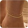 Waterproof 14K Gold Plated Anklets Set for Women Teen Girls, Layered Gold Ankle Bracelets Summer Beach Jewelry Gifts for Her