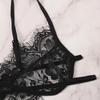 New Women Sexy Lace Bra Bandage Thong Garter Sleepwear Black Lingerie Set S-XL